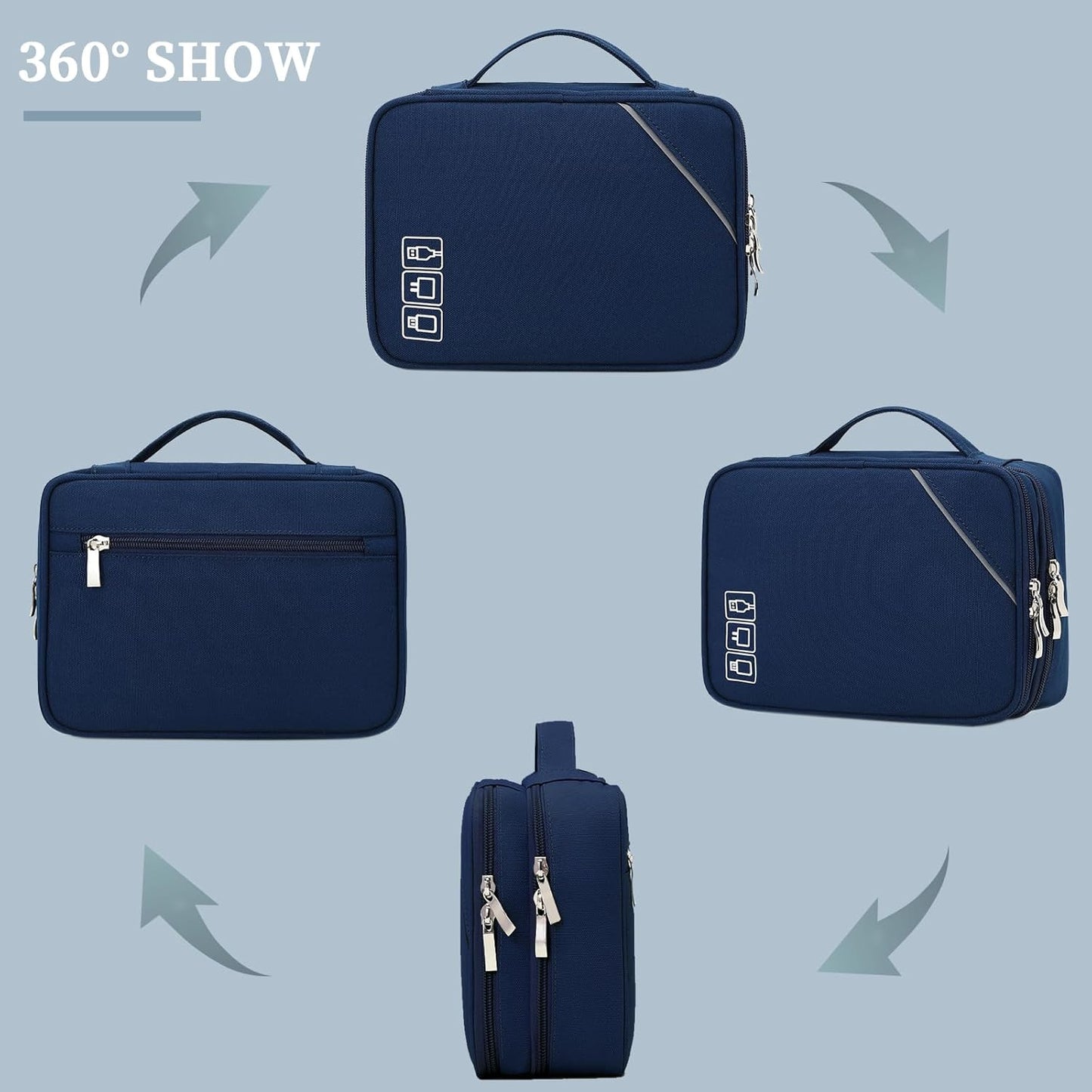 Lanola Universal Cable Organizer Electronics Accessories Cases for Cable, Charger,Power Bank, Phone, USB, SD Card,Memory Cards,Earphone,Flash Drive, Great for Travel and Business - Dark Blue