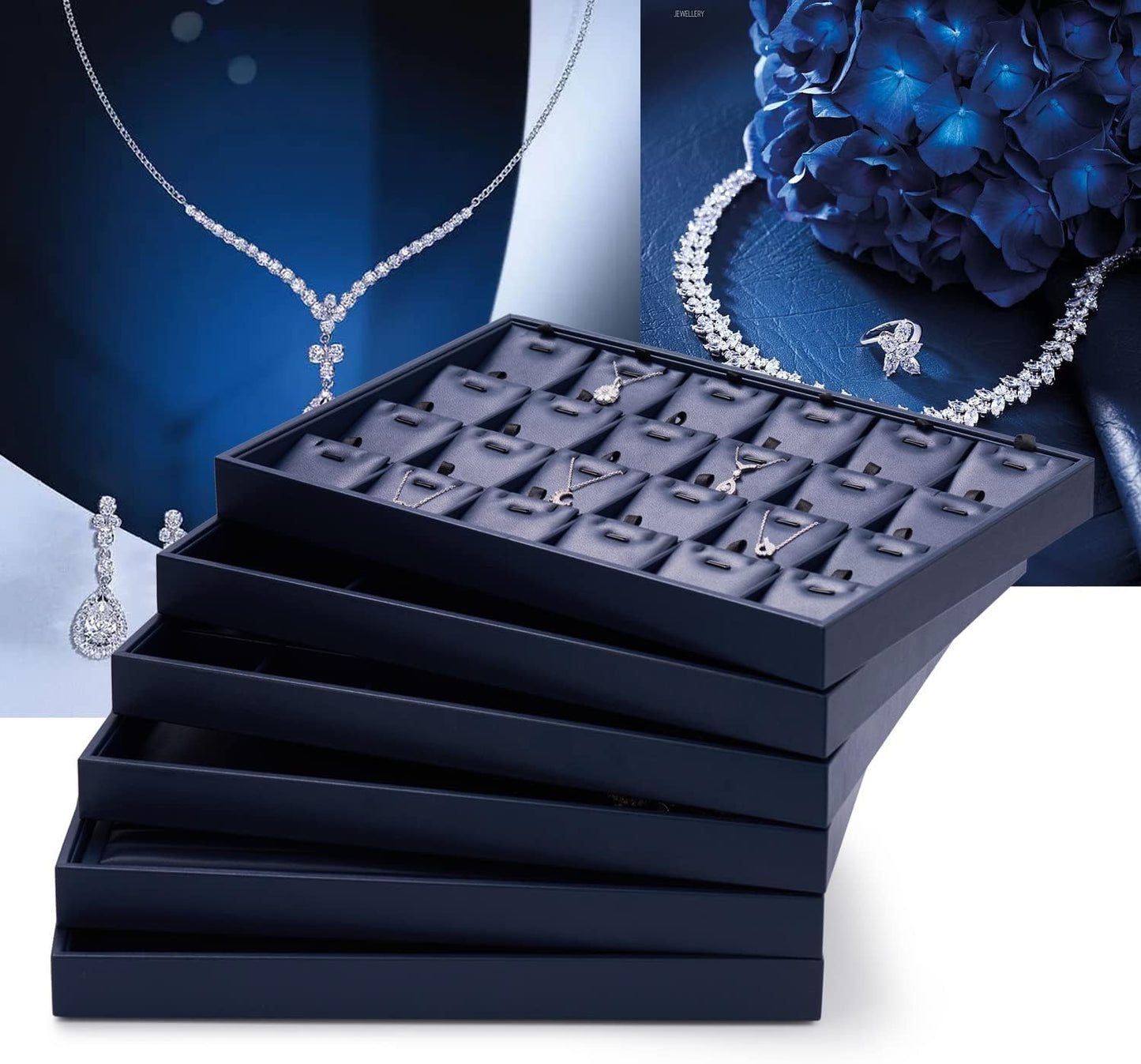 Oirlv Stackable Premium Leather Jewelry Trays 12 Grid Jewelry Drawer Organizer Trays Bracelet Earrings Watches Showcase Display Organizer