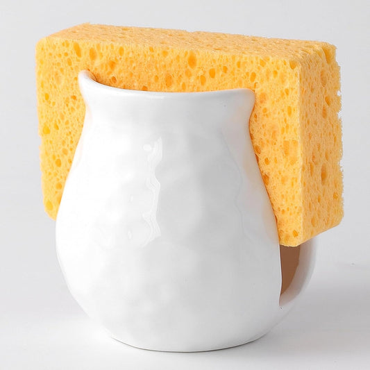 White Kitchen Sponge Holder, Ceramic Dish Sponge Holder Scrubby Daddy Farmhouse Dish Rack Brush Holder for Bathroom, Kitchen, Sink, Special White