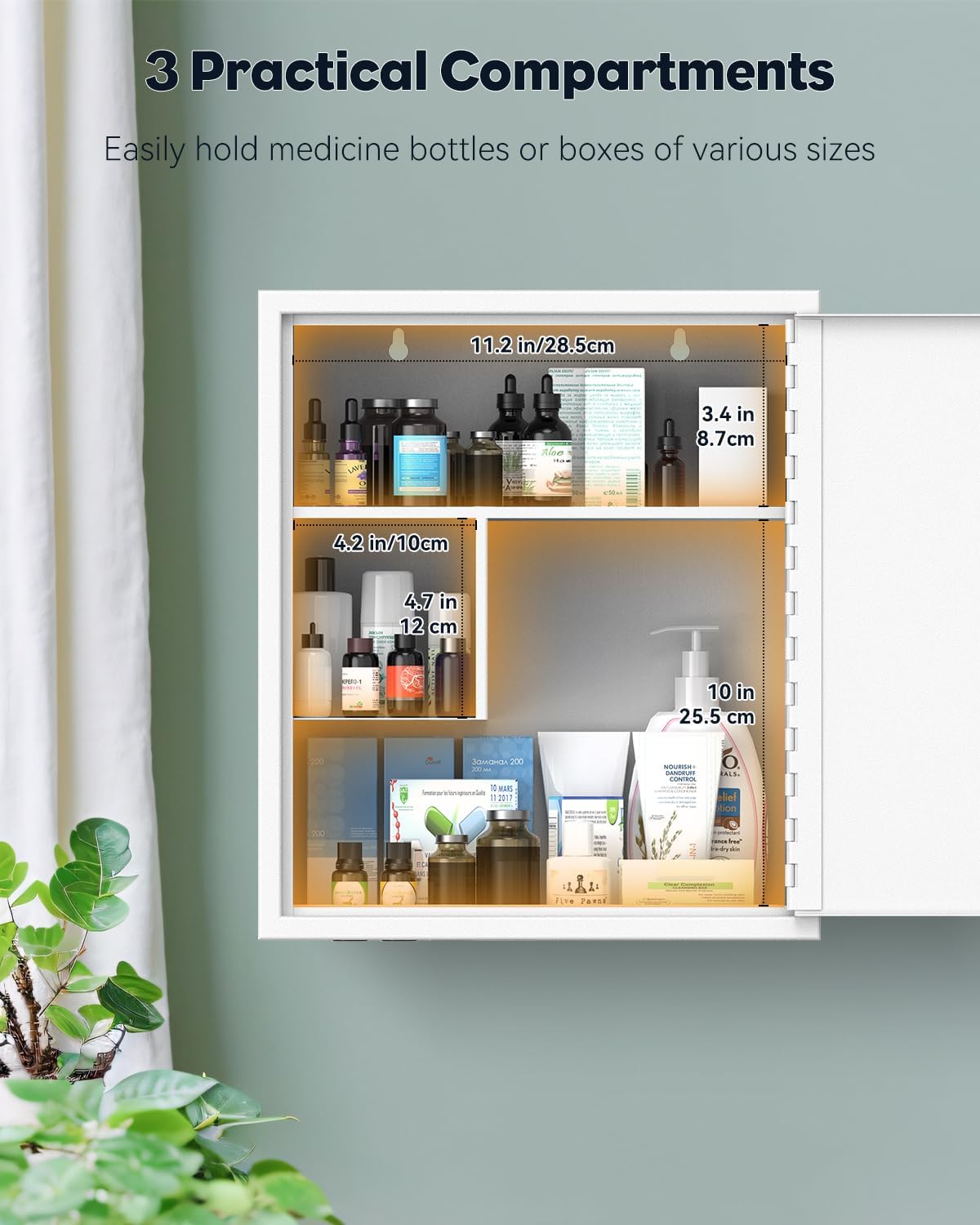 Uniclife Wall Mount Medicine Cabinet with Key Lock Locking First Aid Cabinet Lockable Medical Cabinet Large Capacity Medicine Organizer Secure Steel Wall Cabinet Metal Storage Box, White