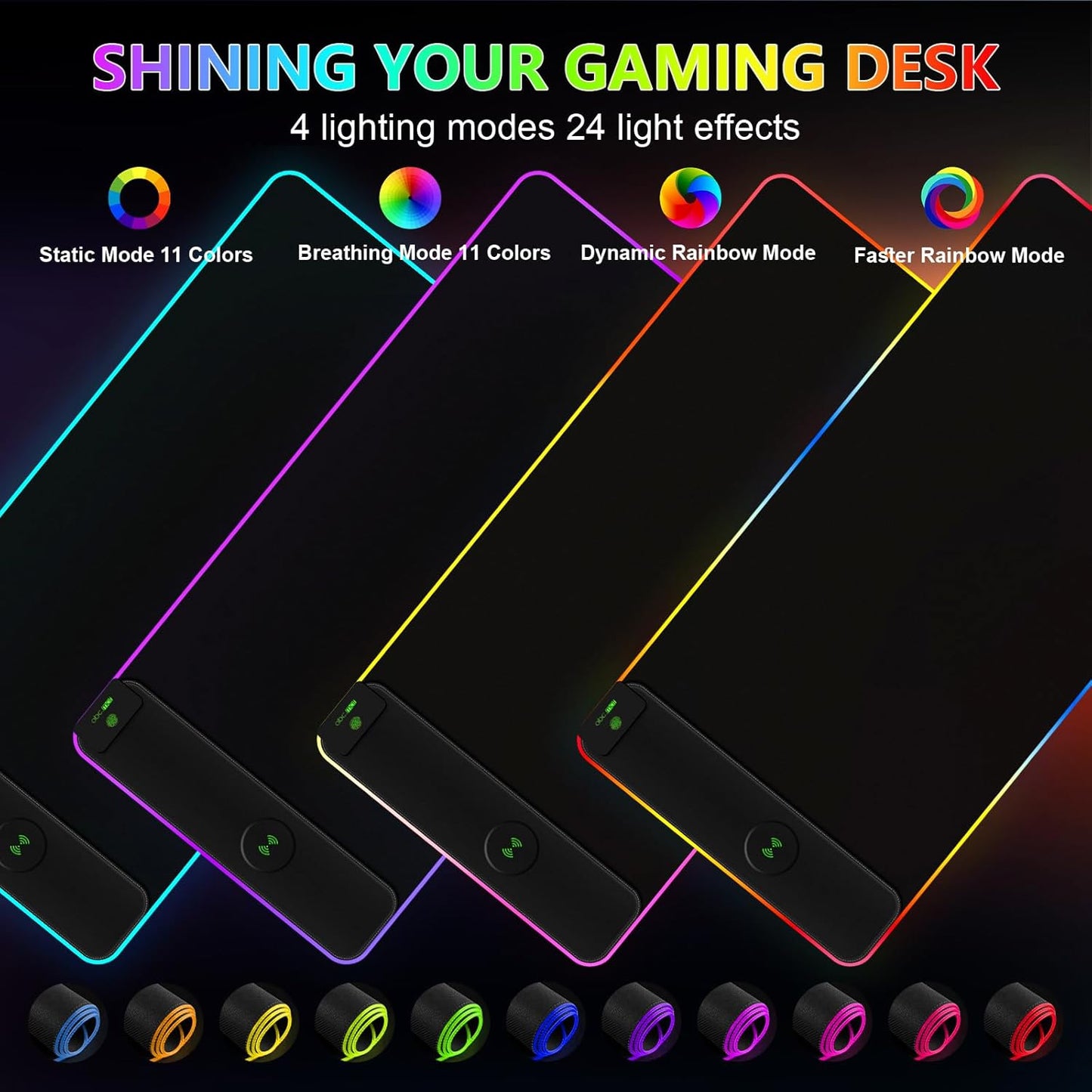 Magnetic Wireless Charging RGB Mouse Pad, 31.5'' x 15.8'' Large LED Gaming Desk Mat, 24 Light Effects, Non-Slip Rubber Base, Waterproof Ultra-Smooth Surface