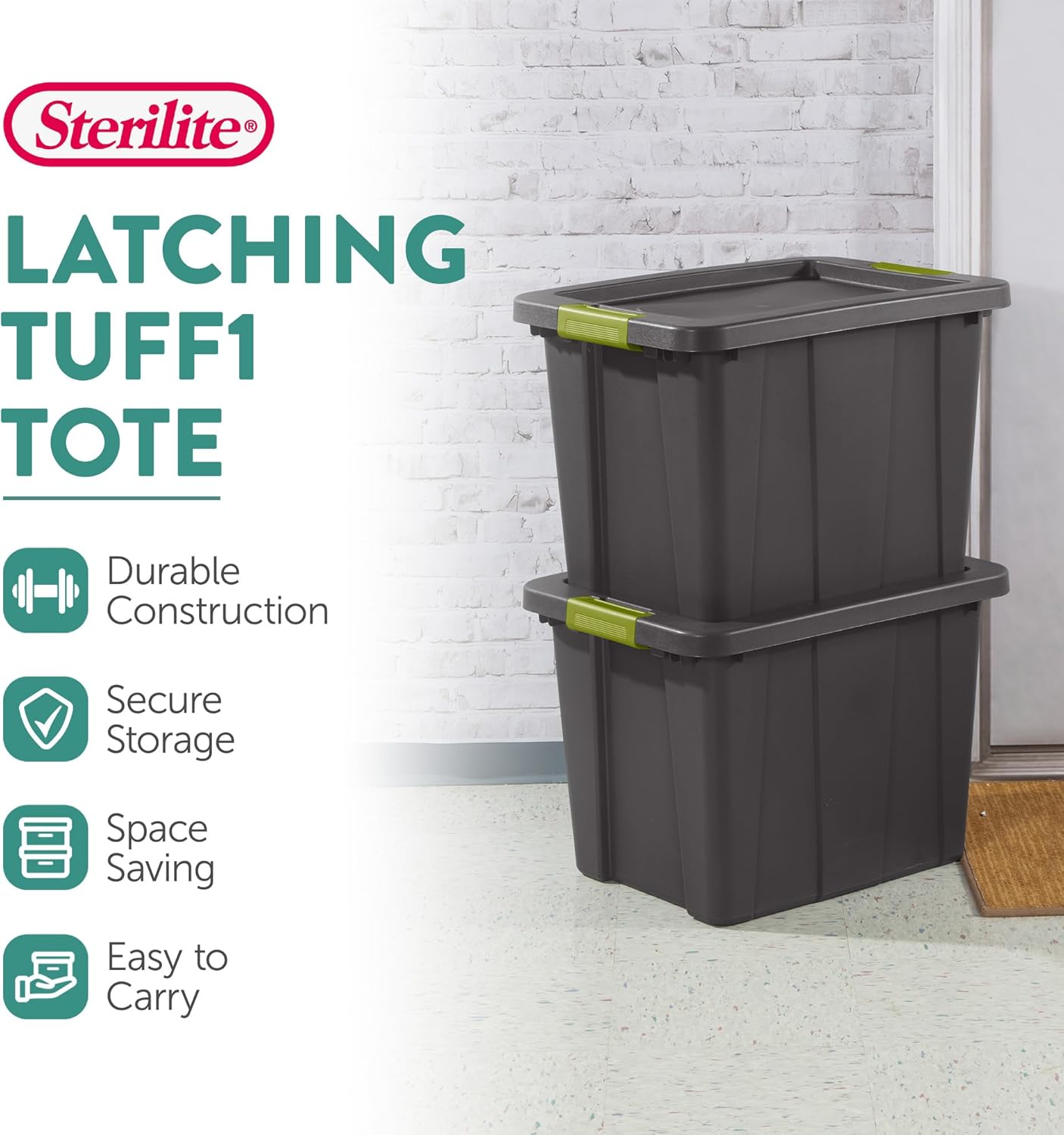Sterilite 12-Pack Storage Bins with Lids, Heavy Duty Totes, Tuff1, 18 Gallon, Flat Gray