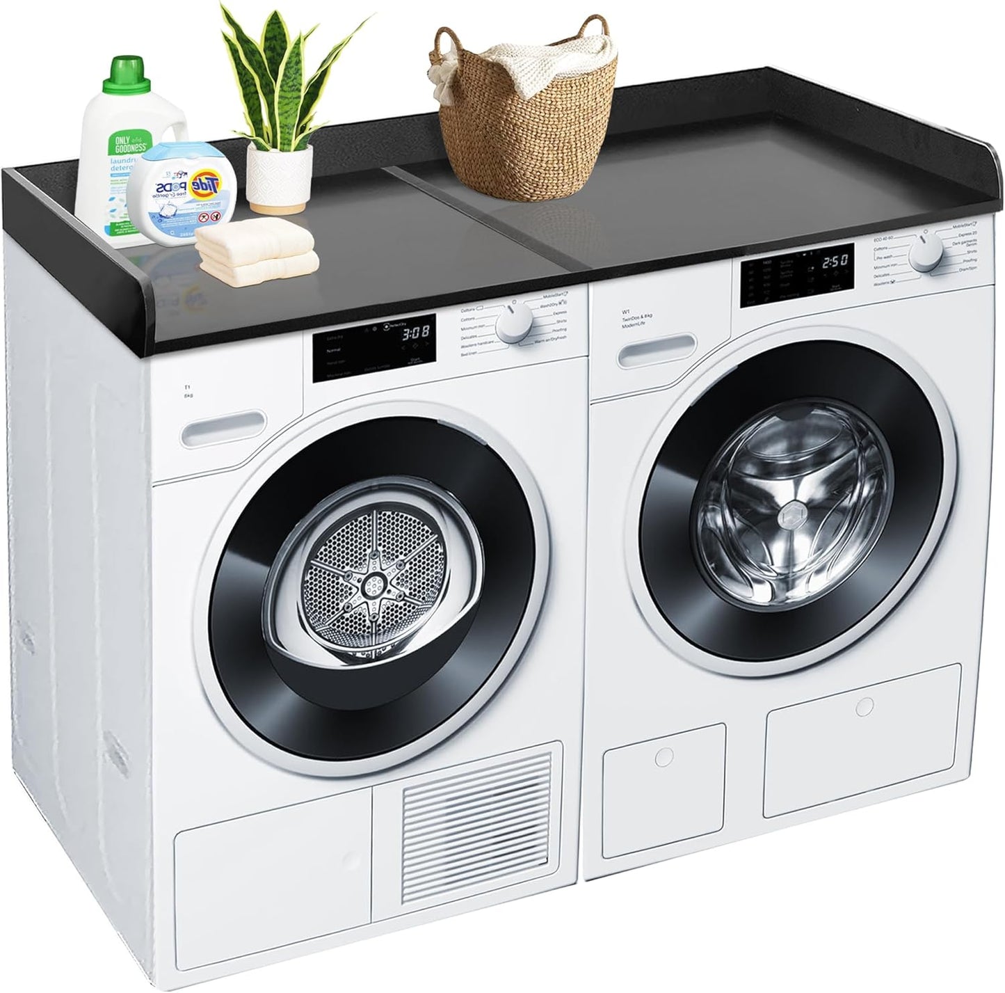 Royxen Washer Dryer Countertop, 27.4" x 54" Wood Universal Fit, Washer Dryer Topper, Laundry Room Organization, Laundry Countertop for Laundry Organization, Black