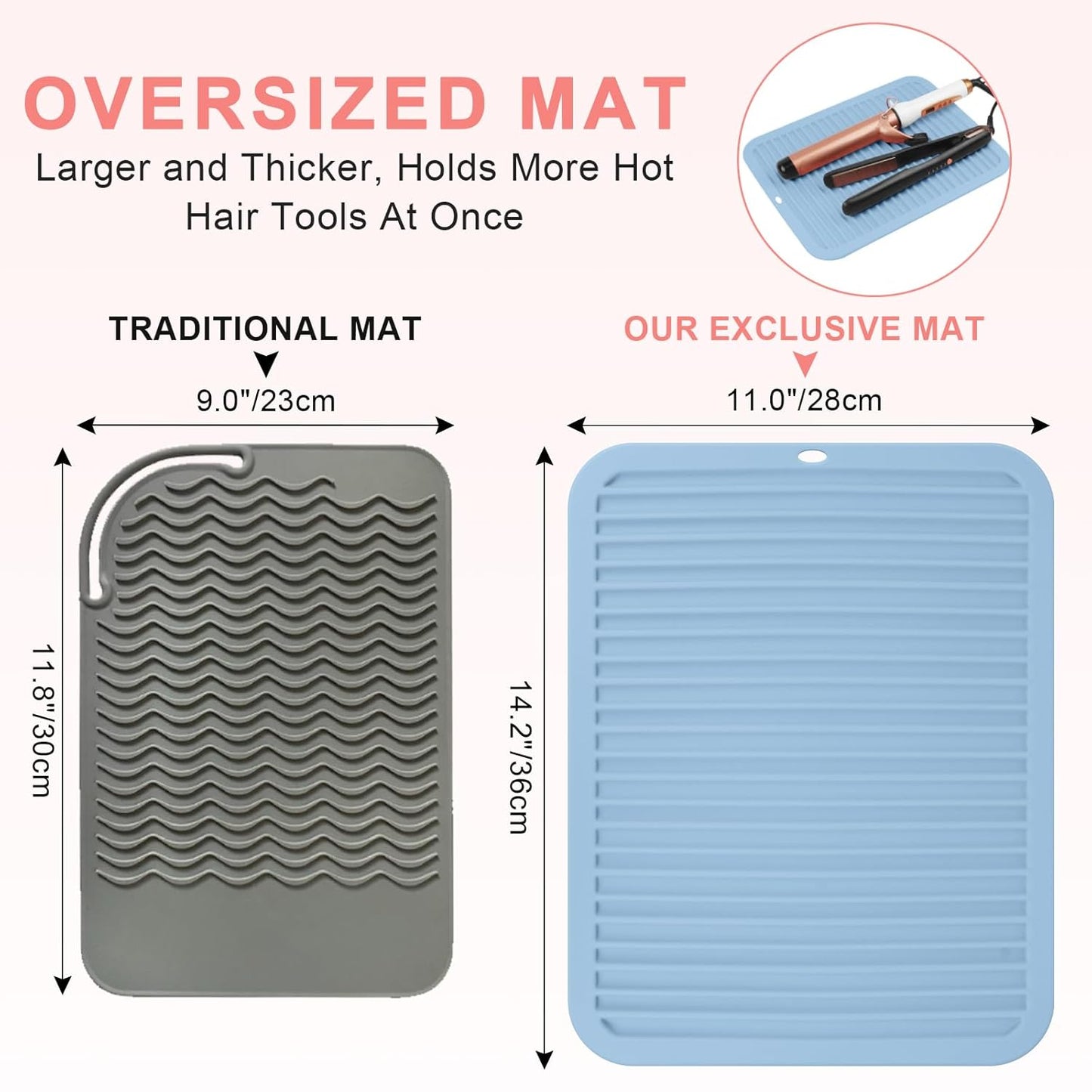 AMIJEAL Oversize Silicone Heat Resistant Mat for Hair Tools, Curling Iron Flat Iron Hair Straightener Holder Mat, Portable Hot Tools Sleeve Pad for Travel Vanity Salon(14.2" x 11.0")