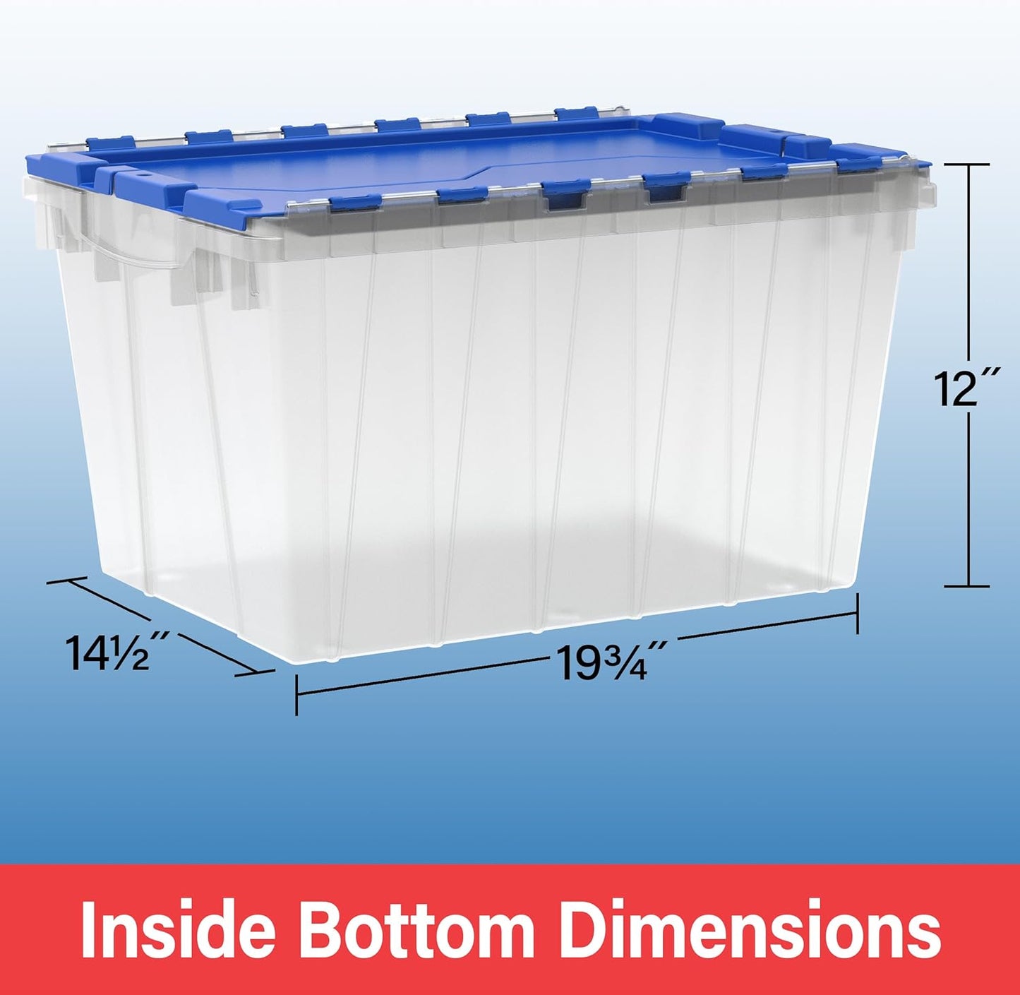 Akro-Mils KeepBox 12 Gallon Storage Container, Nesting and Stackable Plastic Storage Box with Lid Attached, Clear Tote for Garages, Closets, and Moving, 21-1/2" x 15" x 12-1/2", Clear/Red
