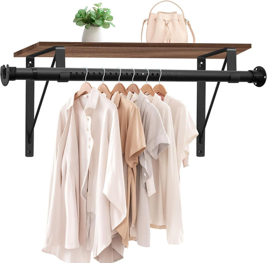 1.3 Inches Closet Rod, 17 to 87 Inch Clothes Rods Heavy Duty Closet Pole for Hanging Clothes and Clothes Poles Bracket Closet Rod Support (The Shelf NOT Included) (Black)