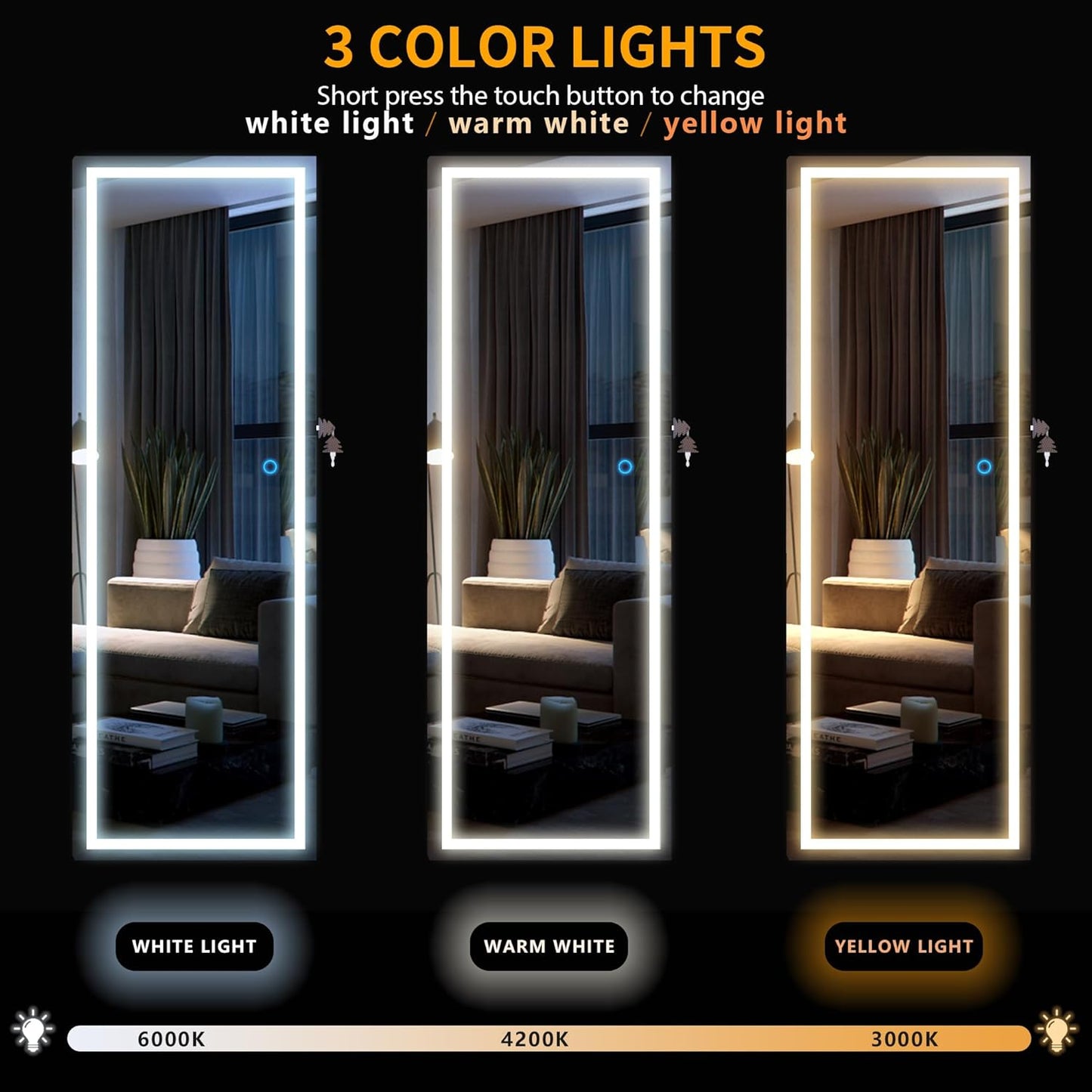 LVSOMT LED Mirror Jewelry Cabinet, Wall/Door Mount Jewelry Armoire Organizer with Lights, Full Length Mirror with Jewelry Storage, Over the Door Hanging Cabinet (Rustic Brown)