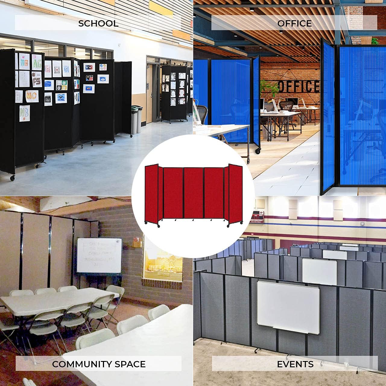 Versare Room Divider 360 Portable Wall Partition | Folding Panels | Large Freestanding Divider | Locking Wheels | Temporary Room Separator | 14' x 7'6'', Navy Blue