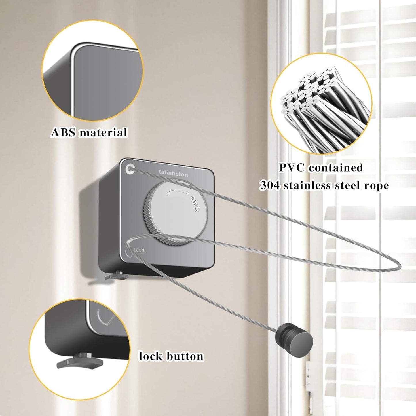 Retractable Clothesline Indoor, Non-Sagging Outdoor Clothes Line retracting,15.4 Ft Heavy-Duty Clothes Drying Laundry Line,Wall Mounted Stainless Steel Line (Gray)