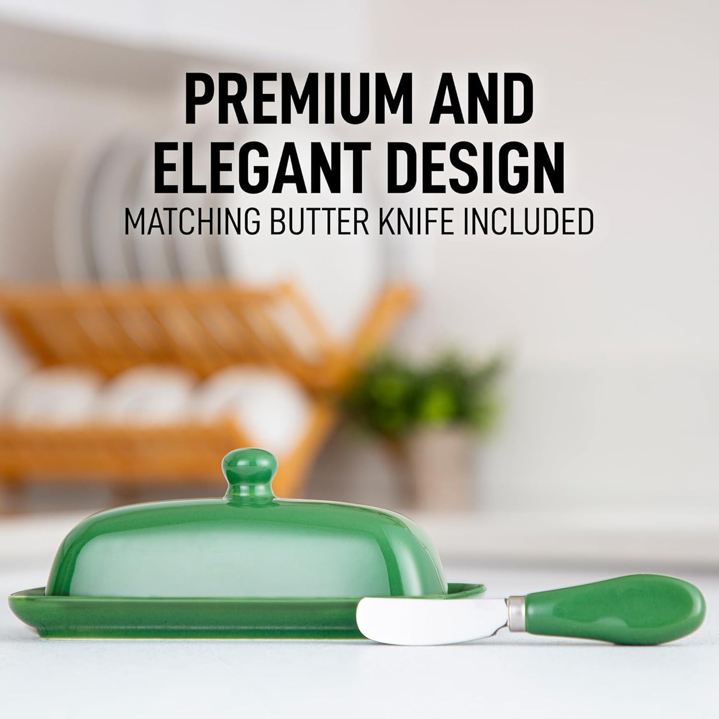 Zulay Butter Dish With Lid For Countertop - Porcelain White, Ceramic Butter Dish with Knob Handle Great for Cooking - Elegant Design Butter Holder - Durable & Sturdy Butter Keeper - Jade