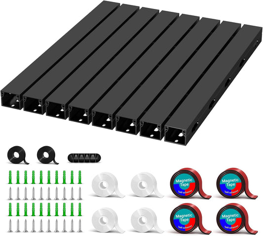 Cable Raceway - Magnetic Cable Management Under Desk with Upgraded Aesthetic Large Hole, Cord Organizer Kit for Hiding Computer, Gaming Desk, Network, Power Cord, TV - 8PCS 8x15.7in Black