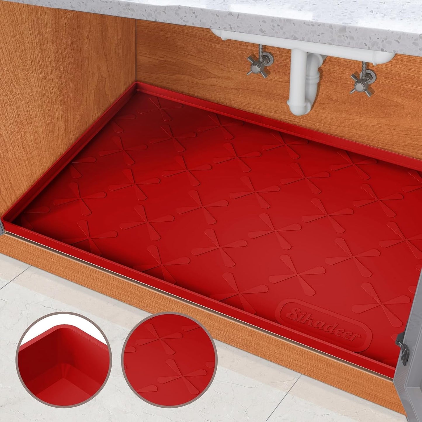 SIKADEER 25" x 19" Under Sink Mat Waterproof, Silicone Mat Kitchen Drawer Shelf and Cabinet Liner, Sink Protector for Kitchen Organizers and Storage, Boot Tray Pet Food Mats