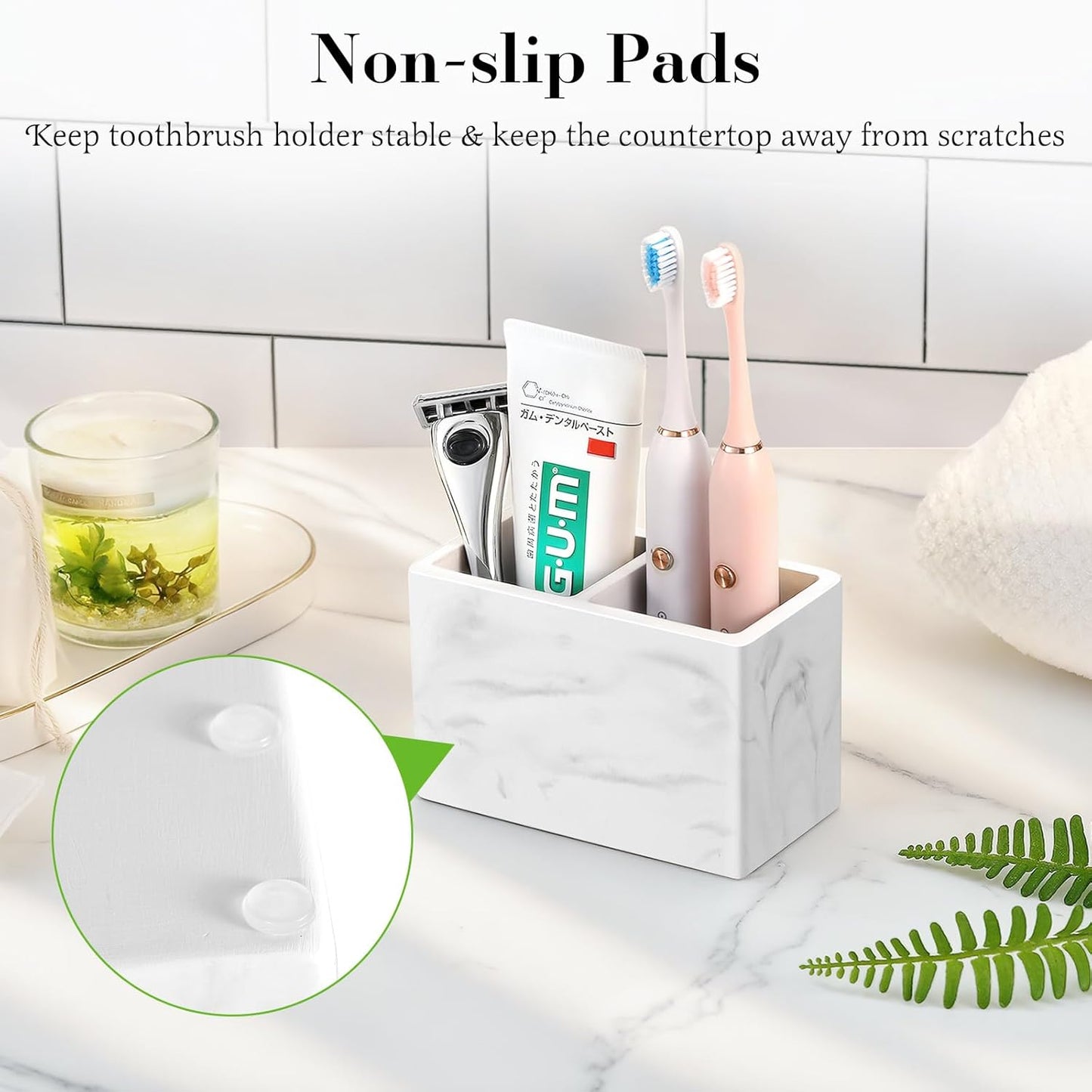 Luxspire Toothbrush Holder, Fast Drying Tooth Brush Holder for Bathroom, Diatomite Electric Tooth Brush and Toothpaste Organizer for Bathroom Kitchen Vanity Countertop, Marble White
