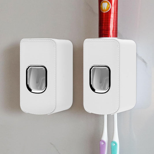 2 Slot Toothbrush Holder and Toothpaste Dispenser Wall Mounted, Automatic Toothpaste Squeezer, 2 in 1 Tooth Brush Toothpaste Organizer for Shower (White 2Pack)