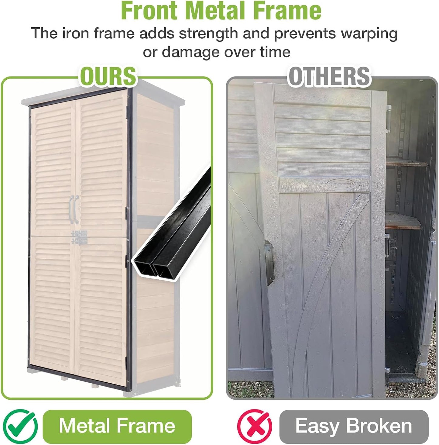 GUTINNEEN Outdoor Storage Cabinet Upgraded with Metal Frame Durable Storage Shed with Floor and Adjustable Shevels Waterproof Garden Tool Shed