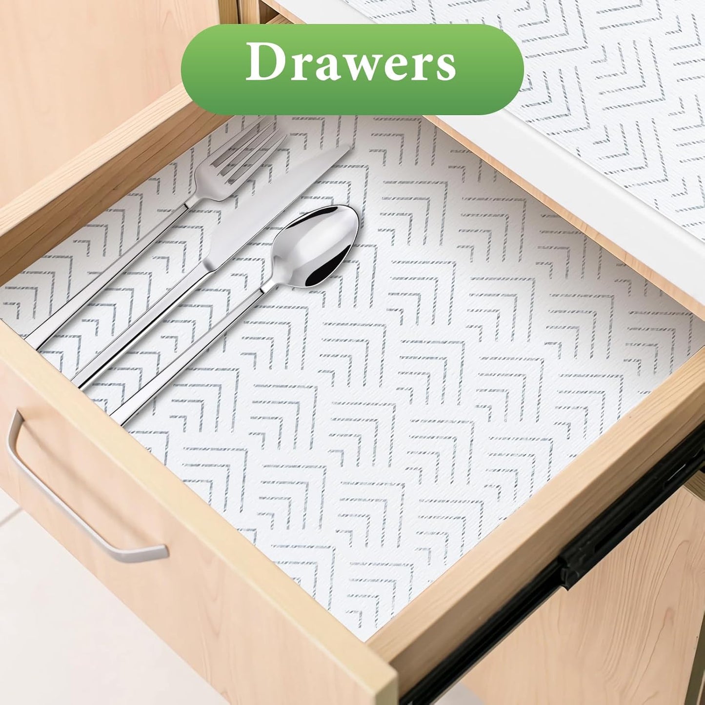 Shelf Liner for Kitchen Cabinets Non Adhesive Drawer Liner Non-Slip Thickened Shelf Liner Paper Strong Easy to Clean for Tool Box Refrigerator with Knife and Tape Measure,Silver Arrow,11.8 x 118 in