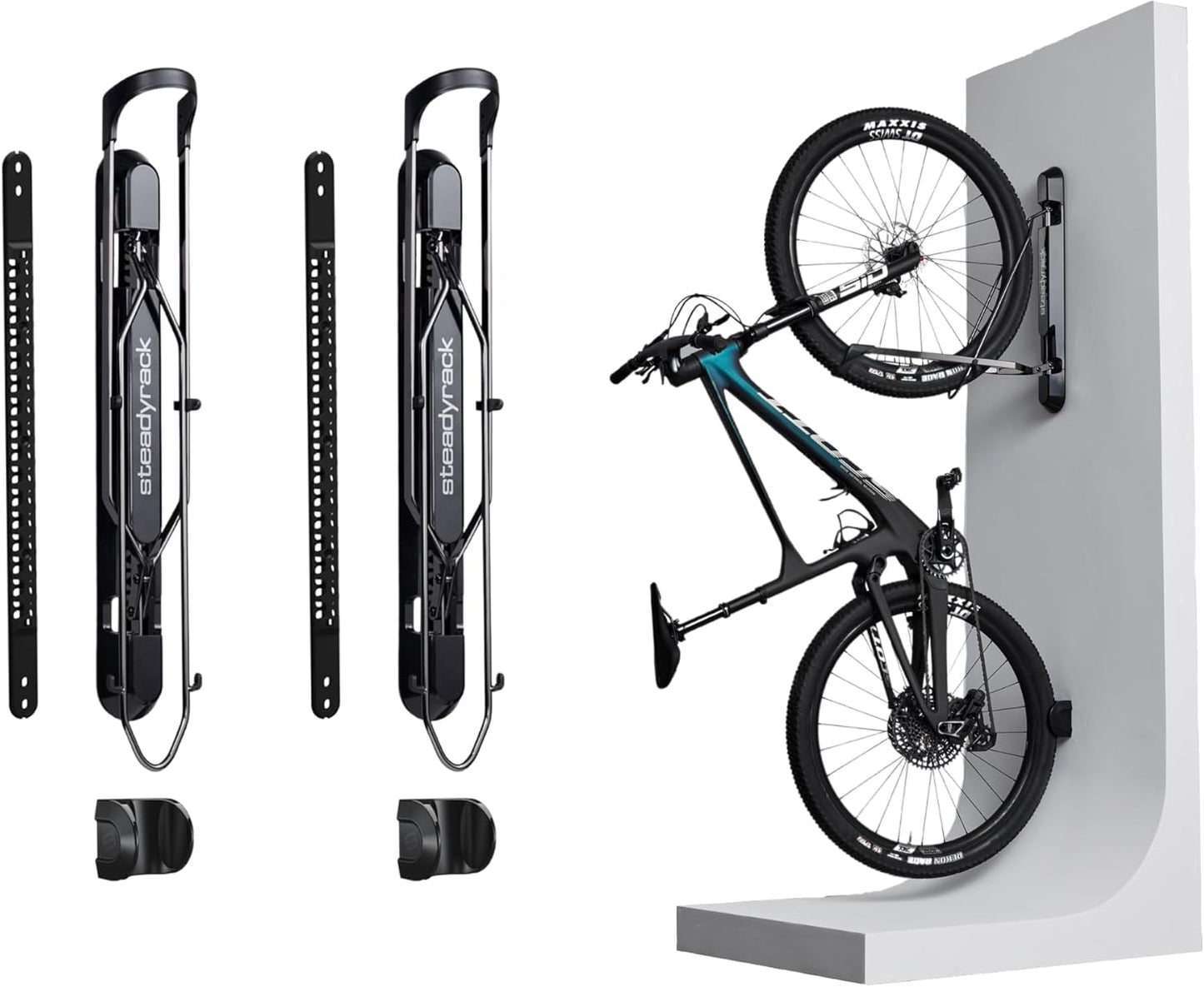 Steadyrack Bike Rack for Mountain Bikes - The Original Wall Mounted Vertical Bike Storage - Fits Wide Tires - Space Saving Pivot Design - Heavy-Duty Steel Rack for Indoor Garage, Apartment or Home Use