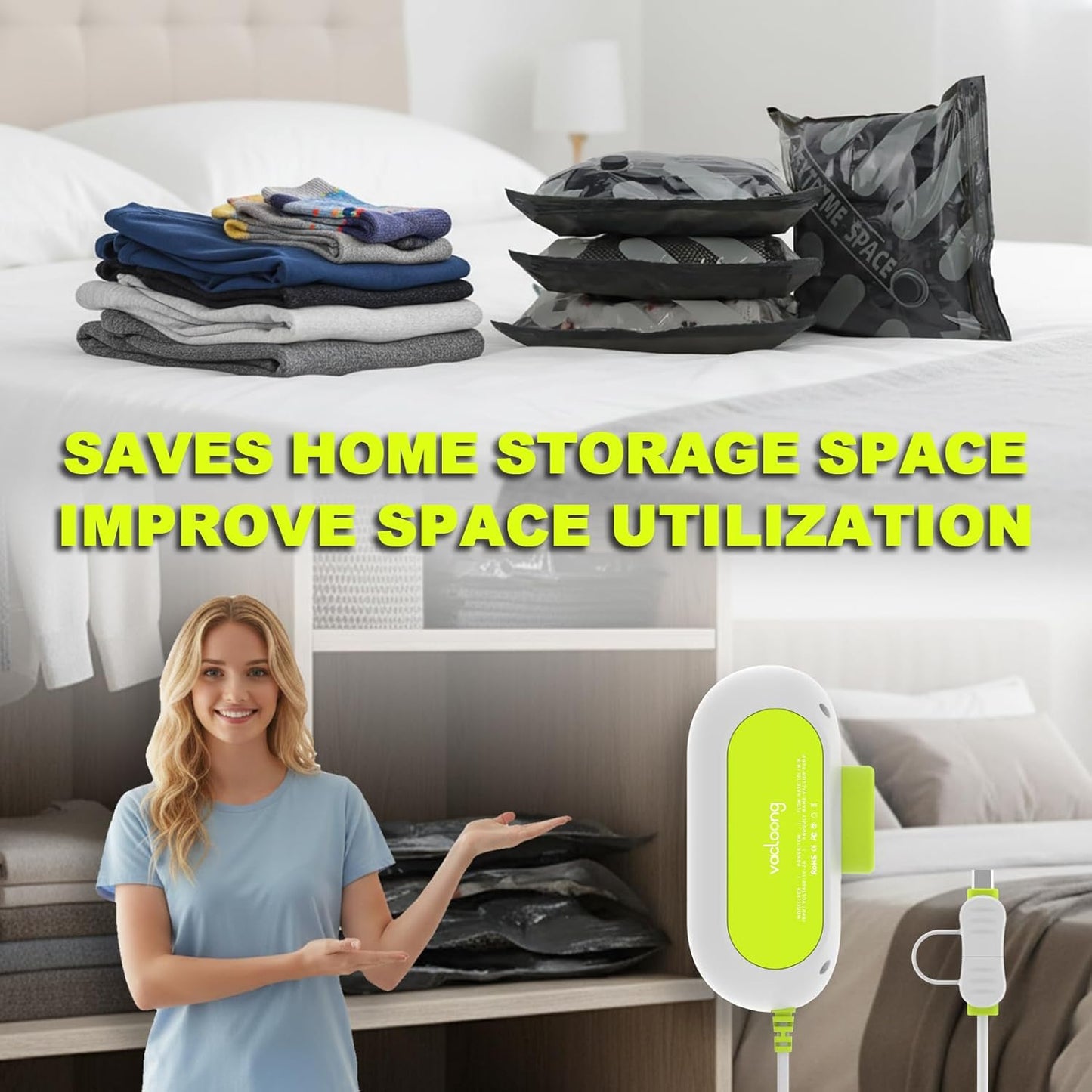 Vacuum Storage Bags for Travel with Portable Electric Pump, 8 Packs Vacuum Seal Bags for Clothing with High Pressure Pump, Compression Packing Space Saver, Portable Travel Bags for Luggage