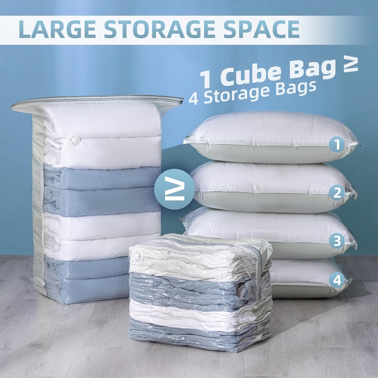 8 Pack Vacuum Storage Bags, Cube Combo (3 Jumbo+5 Medium), Vacuum Seal Bags for Clothing, Bedding, Blanket, Space Saving Closet Organization