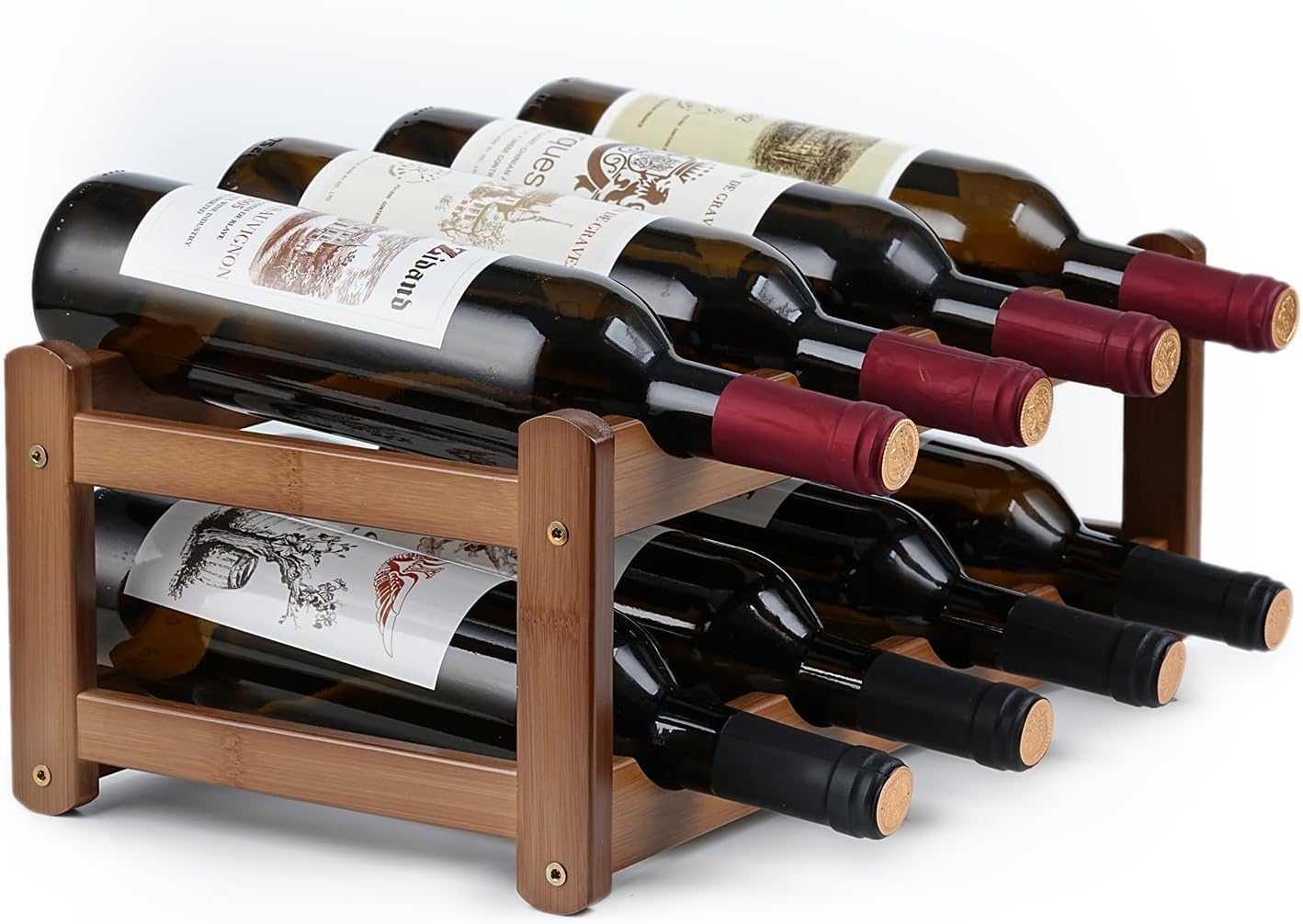 Wine Rack Storage,Bamboo Wine Racks Cabinet Shelf,2-Tier 8 Bottles Freestanding Wine Bottle Holder for Basement,Kitchen,Countertop