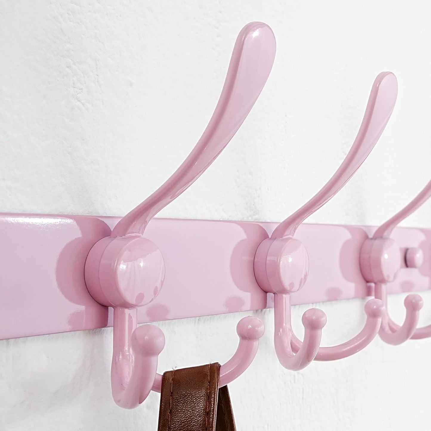 Dseap Coat Rack Wall Mounted - 5 Tri Hooks, Heavy Duty, Stainless Steel, Metal Coat Hook Rail for Coat Hat Towel Purse Robes Mudroom Bathroom Entryway, Pink