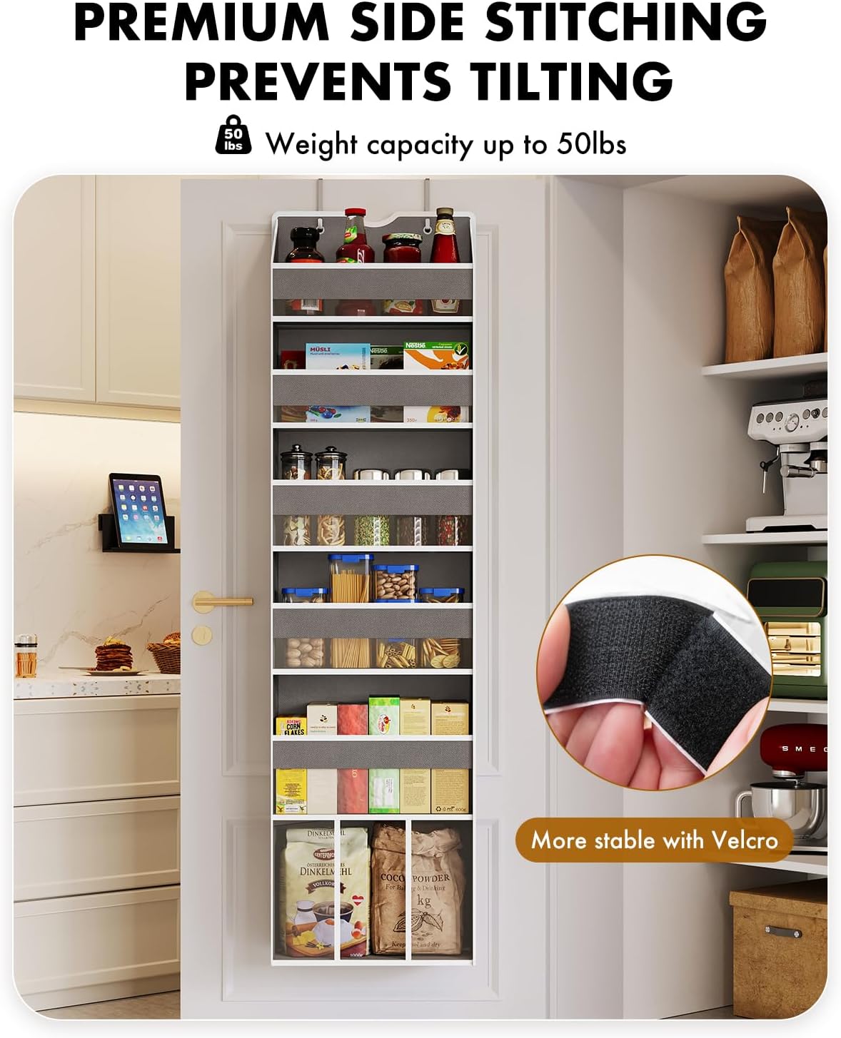 Over The Door Organizer with 6 Large Clear Pockets 12 Mesh Side Pockets - 50LB Heavy Duty Behind Door Storage, Door Hanging Storage for Closet Bathroom Pantry Nursery Laundry