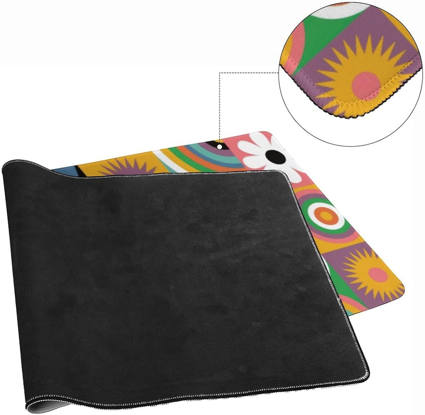 Cute Colorful Flowers Large Mouse Pad, Vintage Aesthetic Gaming Desk Mat, XXL Keyboard Desk Pad Mat for Desktop, 35.4"x15.7" Non-Slip Base Big Mousepad with Stitched Edges