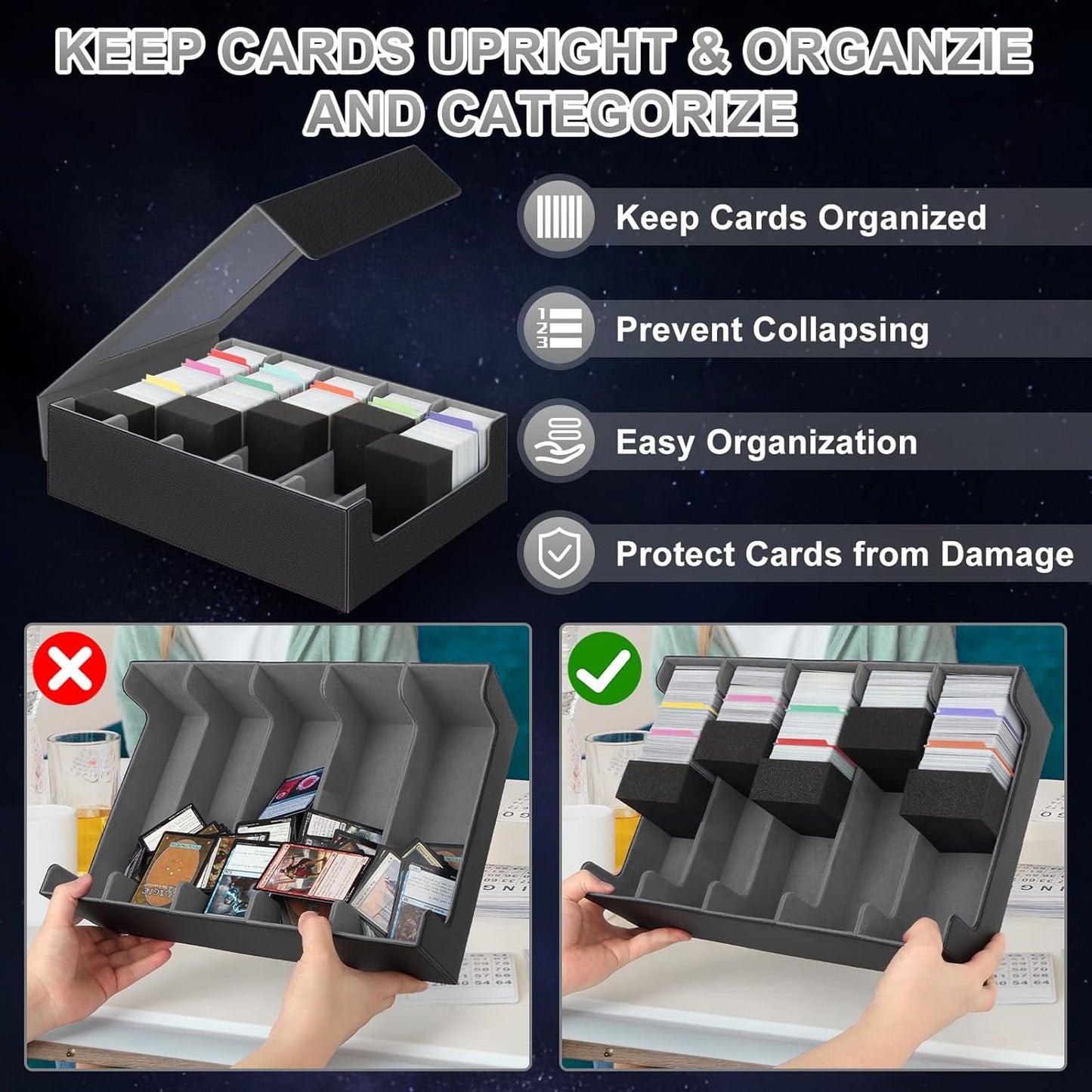 AOBOPLE Trading Card Storage Box,3900+Card Box Storage with 48 Dividers and 5 Foam Supporters PU Leather Magnetic Card Box for MTG,TCG, Magic and Sport Cards,Great Gift for Card Collectors