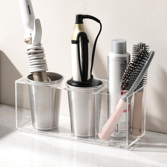 Acrylic Hair Tool Organizer, Curling Iron Holder Countertop, Hair Dryer Organizer Under Sink Wall Mount, Hot Tools Holder for Vanity Bathroom, Clear