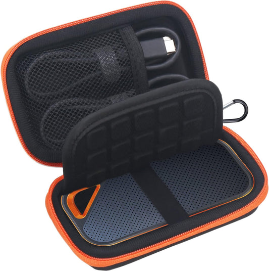 Lacdo Hard Carrying Case for SanDisk Extreme Pro/SanDisk Extreme Portable External SSD 500GB 1TB 2TB 4TB 8TB USB-C Solid State Drive Shockproof Water Repellent Protective Storage Travel Bag, Orange