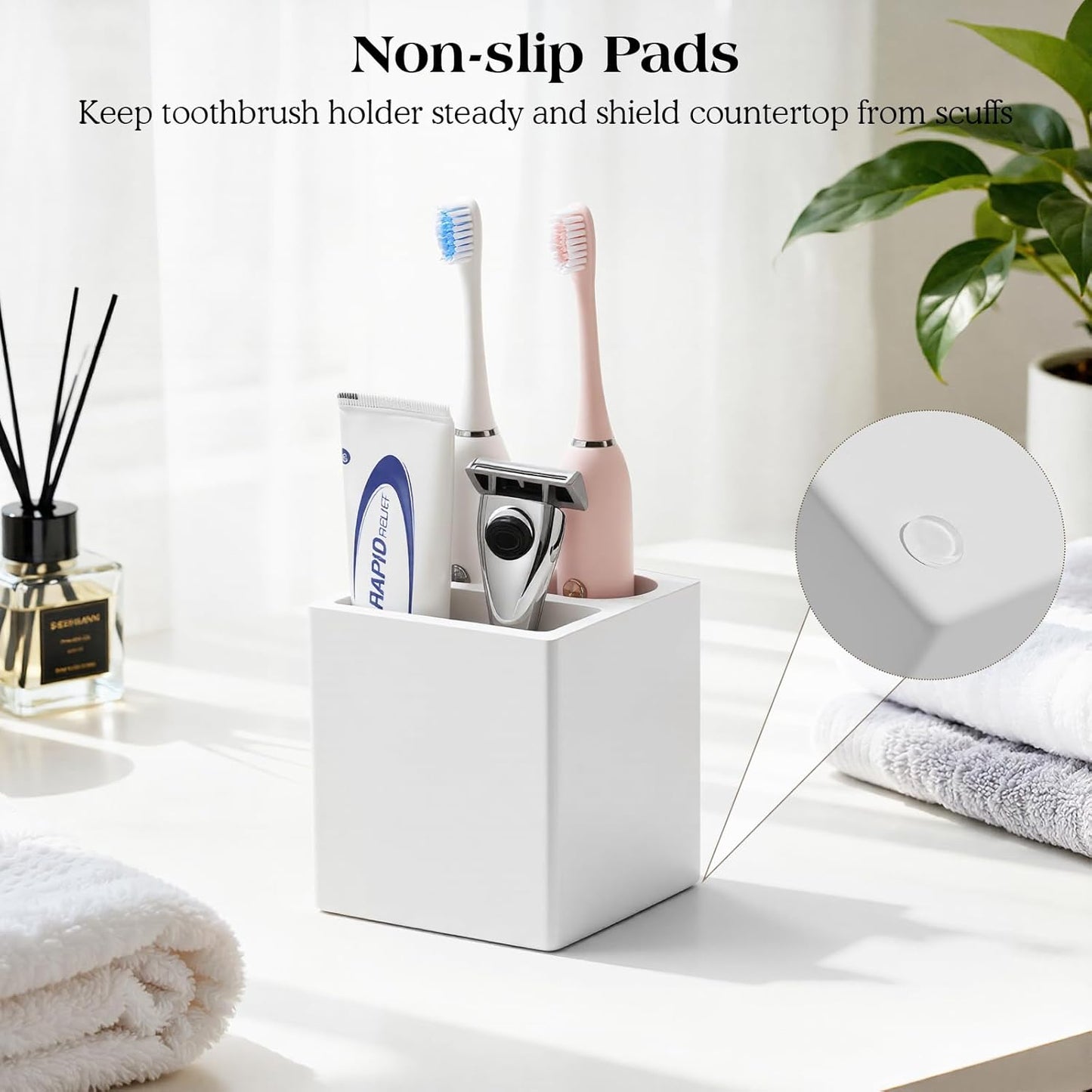 Luxspire Toothbrush Holder, 3 Slots Fast Drying Tooth Brush Holder for Bathroom, Diatomite Electric Tooth Brush and Toothpaste Organizer for Bathroom Kitchen Vanity Countertop, Light Gray