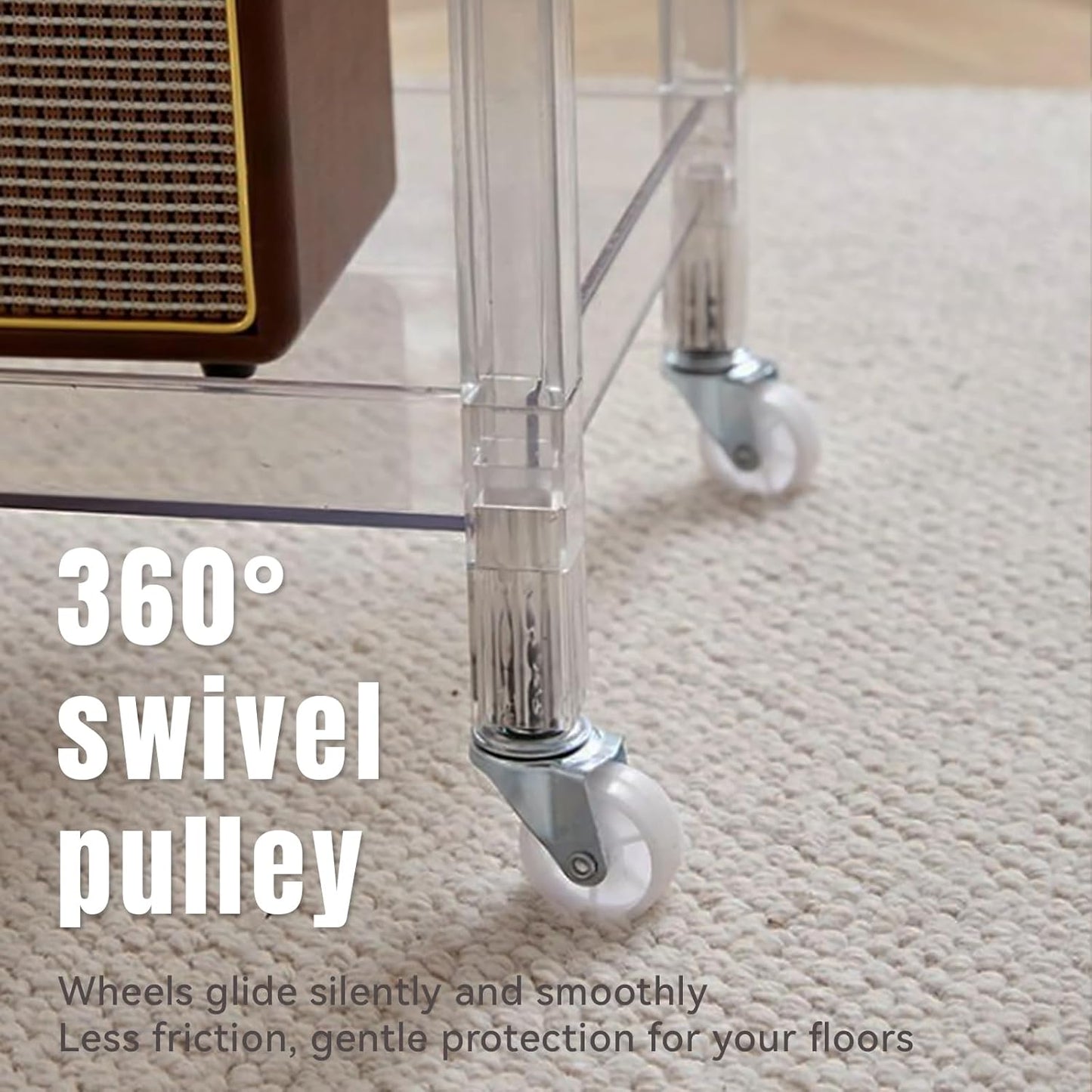 Acrylic Utility Rolling Cart, 3-Tier Clear Acrylic Storage Cart with Pulling Handle & 4 Wheels for Kitchen Living Room Dining Bathroom Laundry, Multifunction Serving Trolley for Small Spaces(Green)