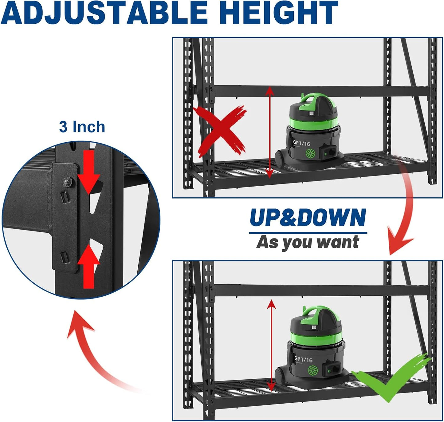 BILT HARD 72" W x 24" D Heavy Duty Garage Shelving, 72" H Storage Shelves, 5-Tier Industrial Metal Shelving Units with Adjustable Shelf, Steel Wire Utility Storage Shelves, 8000 LBS