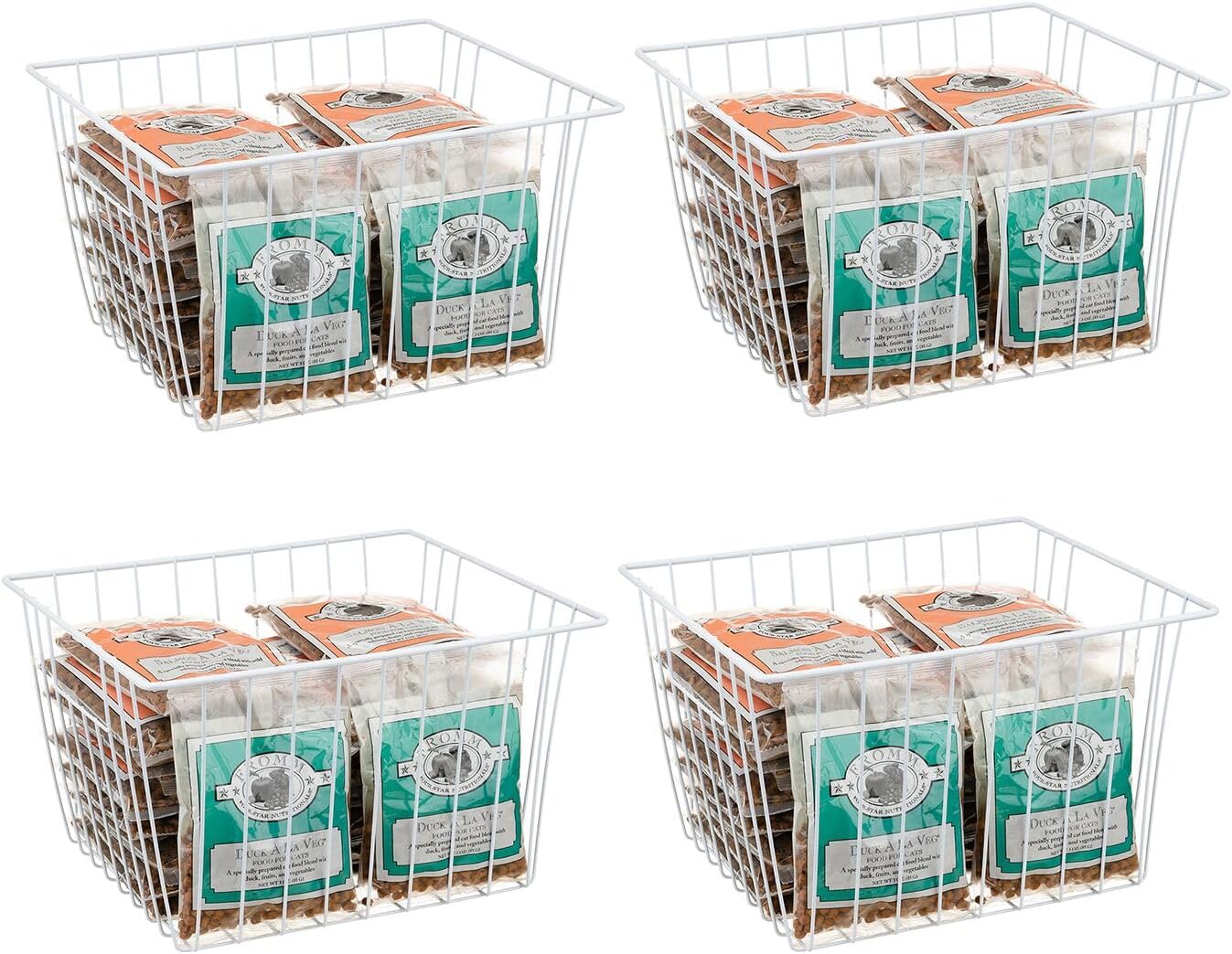 4 Pack Wire Storage Baskets for Organizing, Freezer Organizer Bins, Pantry Organization Bins Cabinets - Metal Basket Kitchen, Laundry, Fridge, Bathroom Countertop Organizer, Pearl White