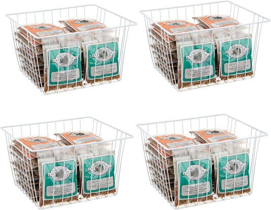 4 Pack Wire Storage Baskets for Organizing, Freezer Organizer Bins, Pantry Organization Bins Cabinets - Metal Basket Kitchen, Laundry, Fridge, Bathroom Countertop Organizer, Pearl White