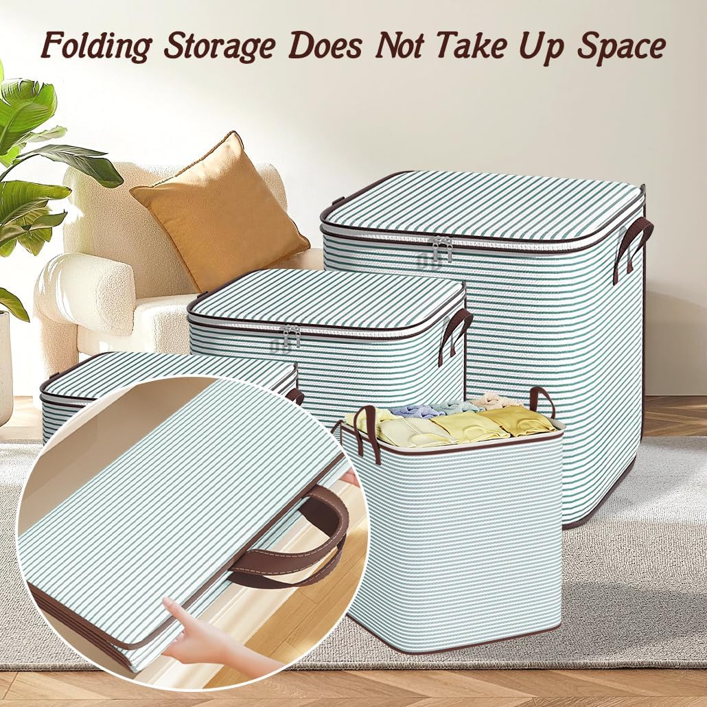 Clothes Storage Bins, 140L Foldable Blanket Storage Bags, Closet Organizers and Storage Containers with Reinforced Handle and Zippers for Bedroom, Closet, Comforters, Pillows, Toys