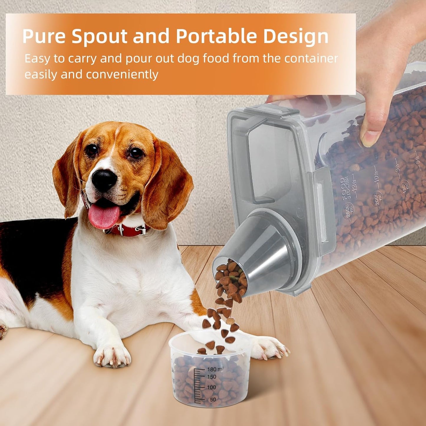 3-5Lbs Airtight Small Cat Dog Pet Food Storage Containers BPA Free, with Large Pour Spout/1 Measuring Cup/ 4 Safety Locks and Double-layer Silicone Strip (Clear Grey 2Pack)