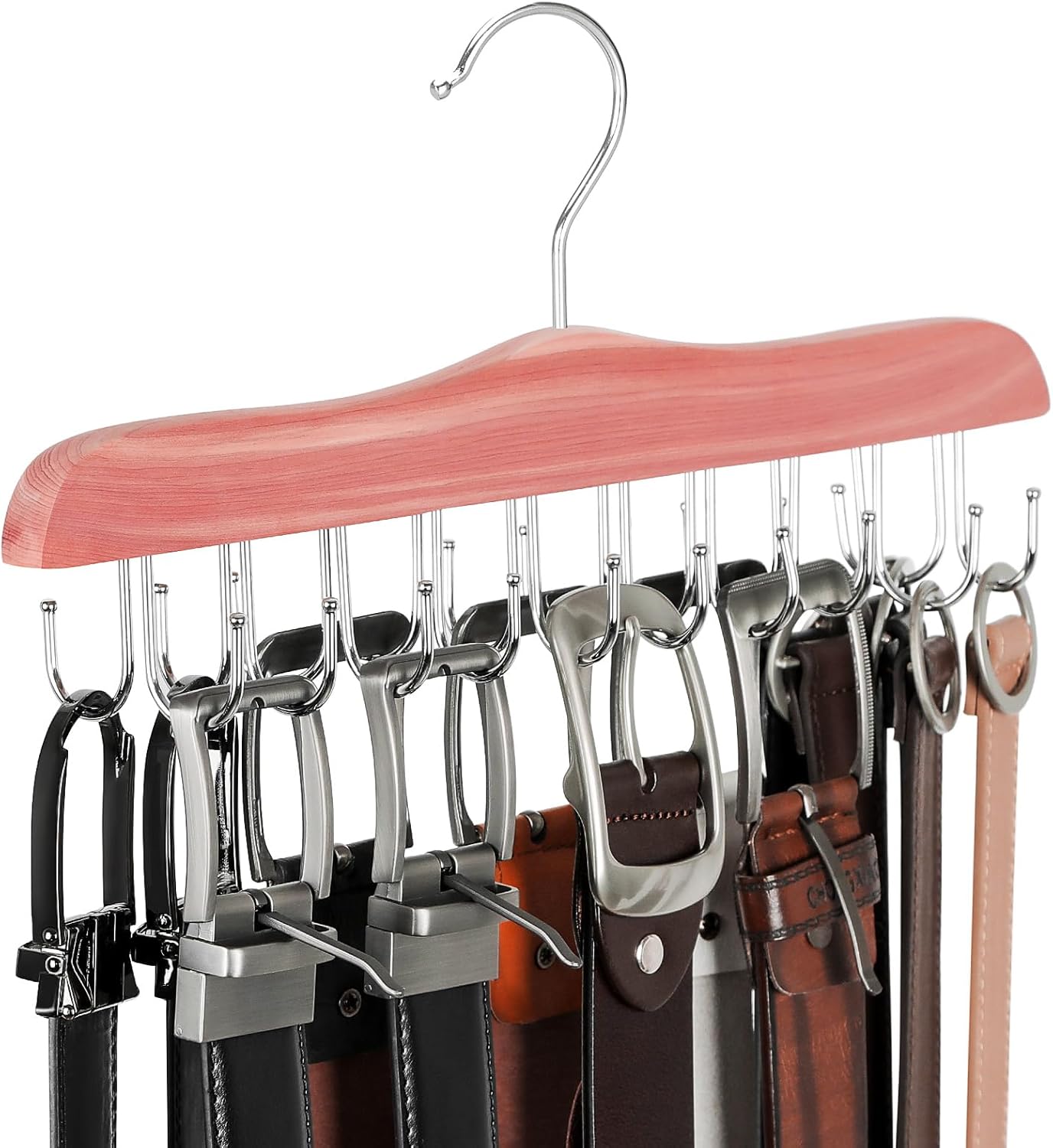 TOPIA HANGER Belt Hanger for Closet, Cedar Wooden Hangers with 20 Rotatable Hooks, Closet Organizers and Storage for Bra, Tank Top, Tie, Purse, Hat, Necklace- CT48U