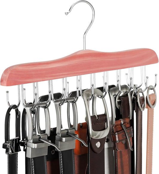 TOPIA HANGER Belt Hanger for Closet, Cedar Wooden Hangers with 20 Rotatable Hooks, Closet Organizers and Storage for Bra, Tank Top, Tie, Purse, Hat, Necklace- CT48U