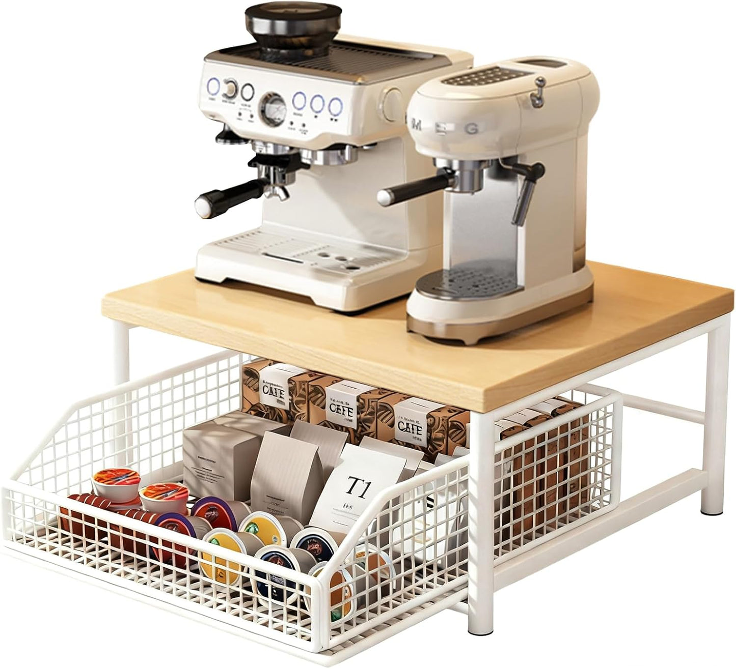 Coffee Pod Drawer Holder,Coffee Machine Storage Rack,Home Kitchen Counter Coffee Bar Organizer,Storage Basket Drawer (White)
