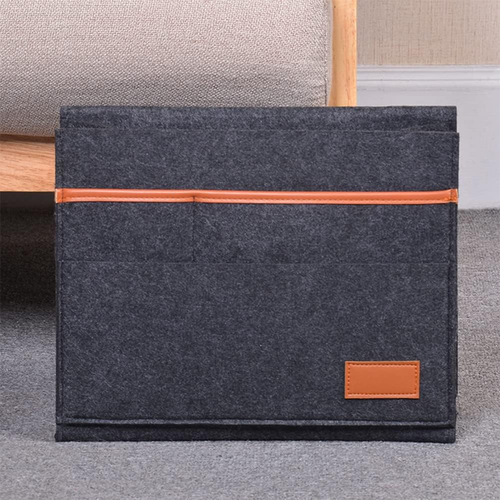 Bedside Caddy for Dorm and Bed Storage - Black Felt Organizer with 5 Pockets for Book, Phone, Tablet, iPad and Remote Holder