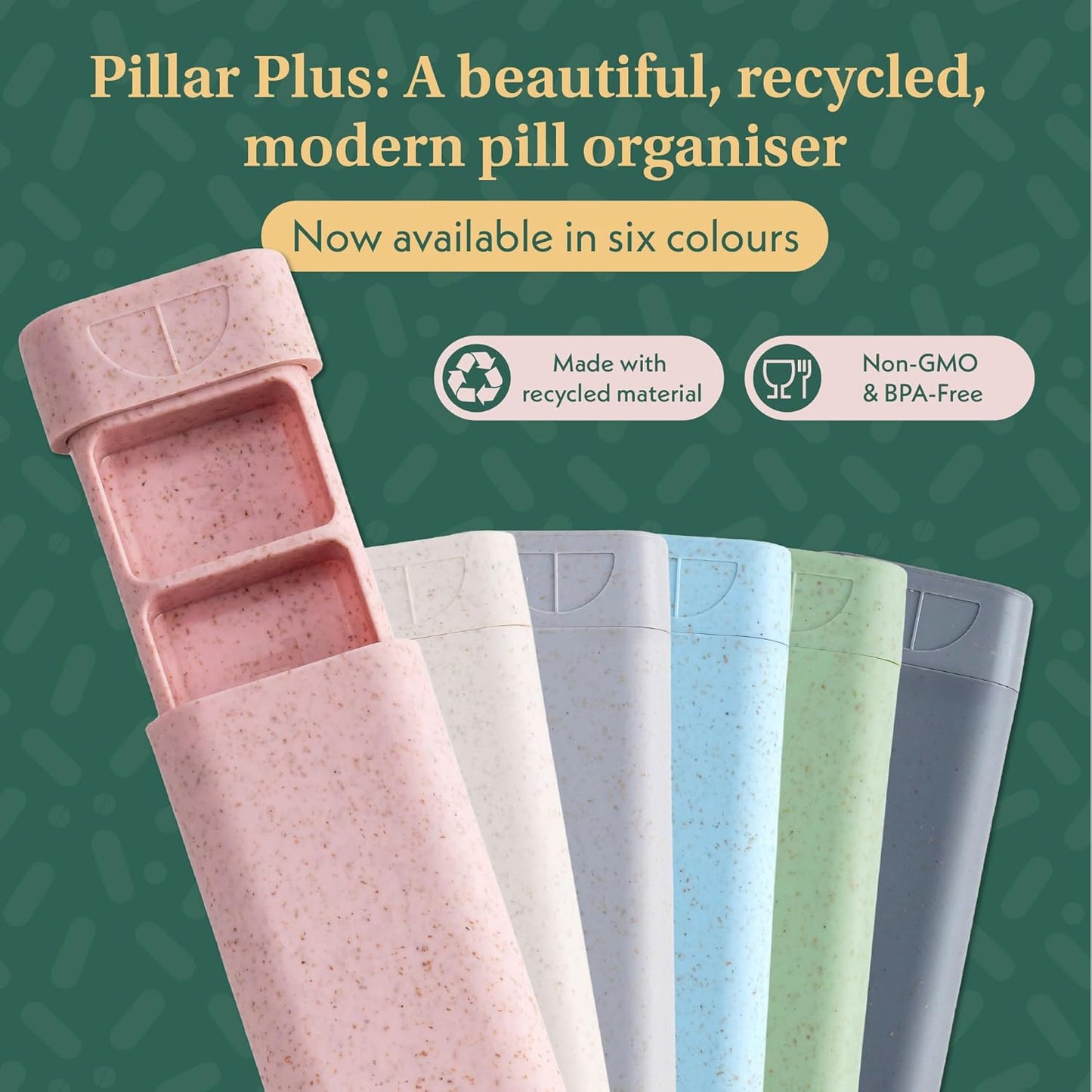 Pillar Plus - Aesthetic 7 XL Day Pill Organizer | BPA-Free Wheat Straw Medicine Case | Pretty Travel & Home Tablet Vitamin Organizer | Cute Weekly Pill Box | Travel Medicine Organizer (Sage Green)