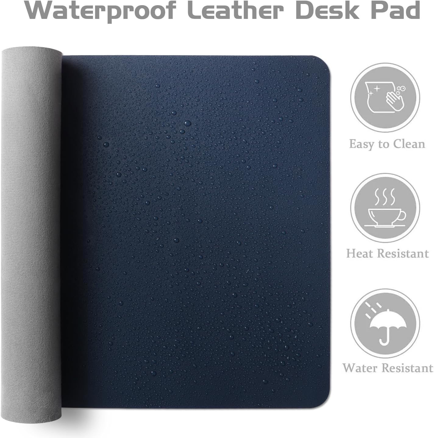Aothia Leather Desk Pad Protector, Office Desk Mat, Large Mouse Pad, Laptop Desk Pad, Non-Slip PU Leather Desk Blotter, Waterproof Desk Writing Pad for Office and Home (Dark Blue, 55" x 24")