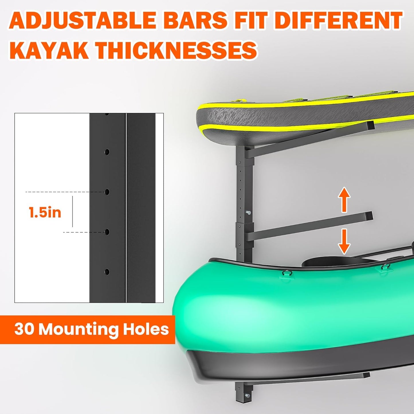 Ultrawall Kayak Storage Rack, Adjustable Wall Mounted Kayak Holder for Garage, Heavy Duty Kayak Hanger for Canoe, Paddleboard, Indoor & Outdoor Use