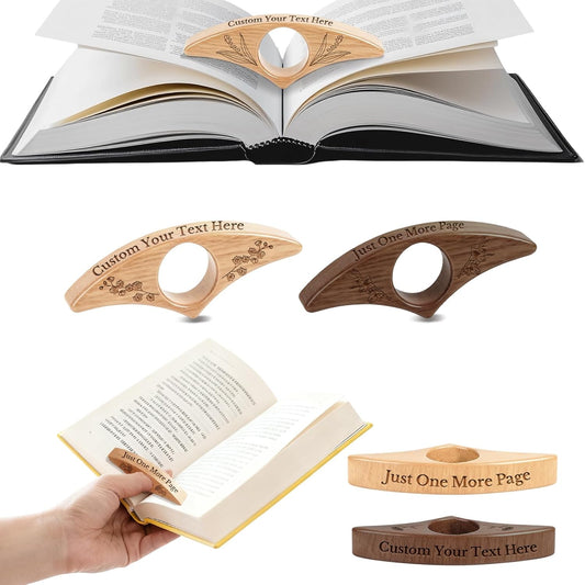 QYH Custom Book Page Holder with Name – Personalized Wooden Thumb Page Holder for One-Hand Reading, Gift for Book Lovers, Parents, Partners, Christmas, Teacher’s Day (Walnut Wood)