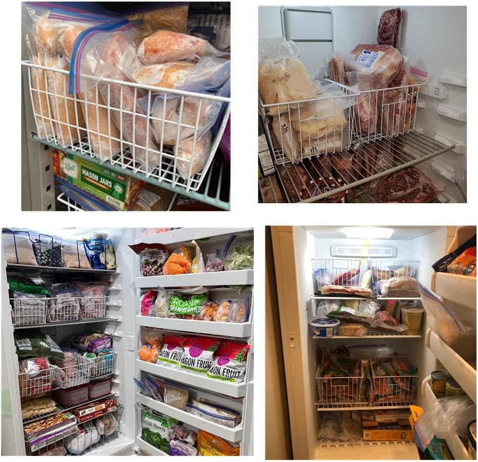 16Lx12W inch Wider Freezer Storage Organizer Baskets Container, Deep Metal Wire Chest Upright Refrigerator Divider Bins with Built-in Handles for Cabinet, Pantry, Closet, Kitchen(4)