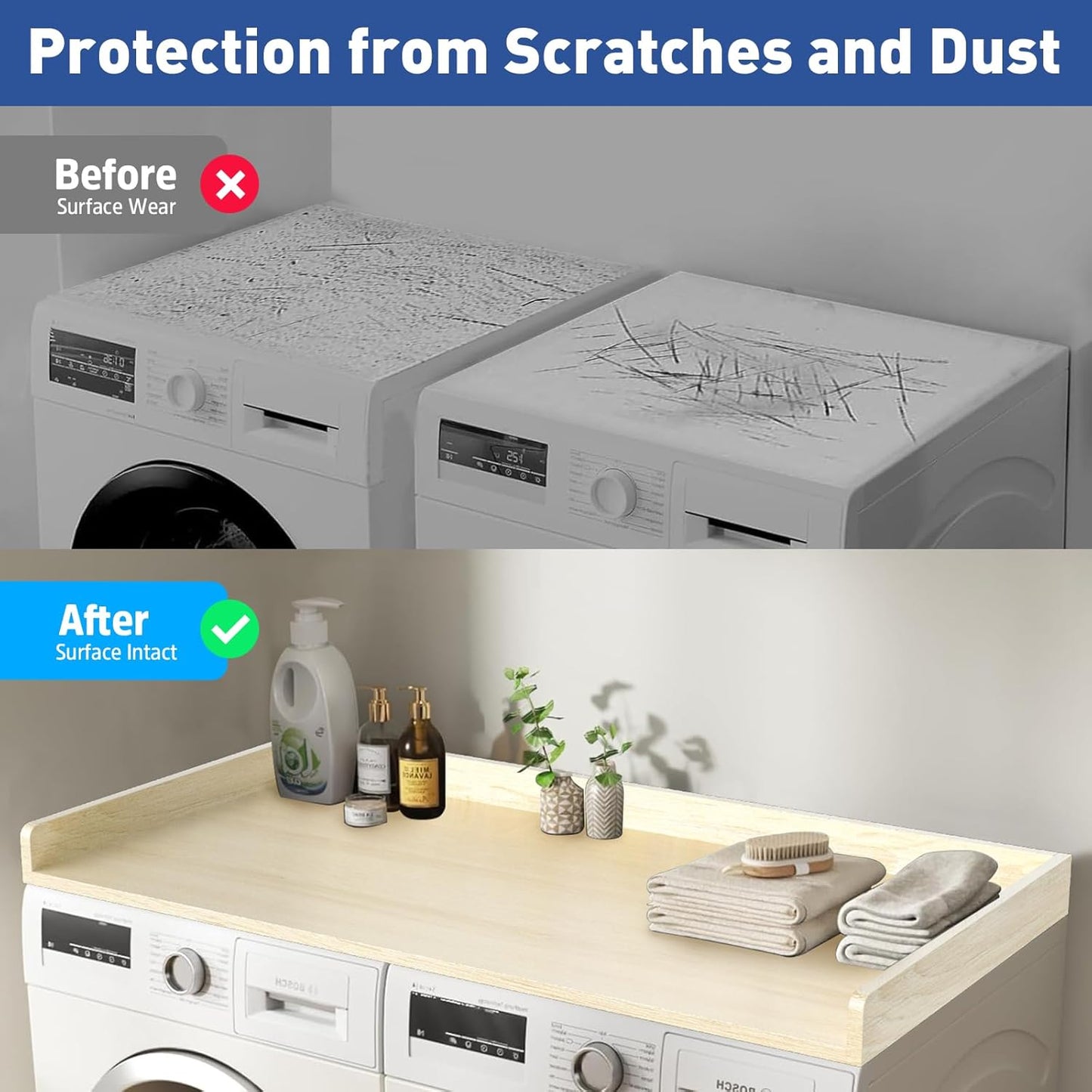 Washer Dryer Countertop: 27.5" x 54" Laundry Topper for Washer and Dryer - Non-Slip Washer and Dryer Countertop with Safety Edge - Laundry Room Organization (Wood)