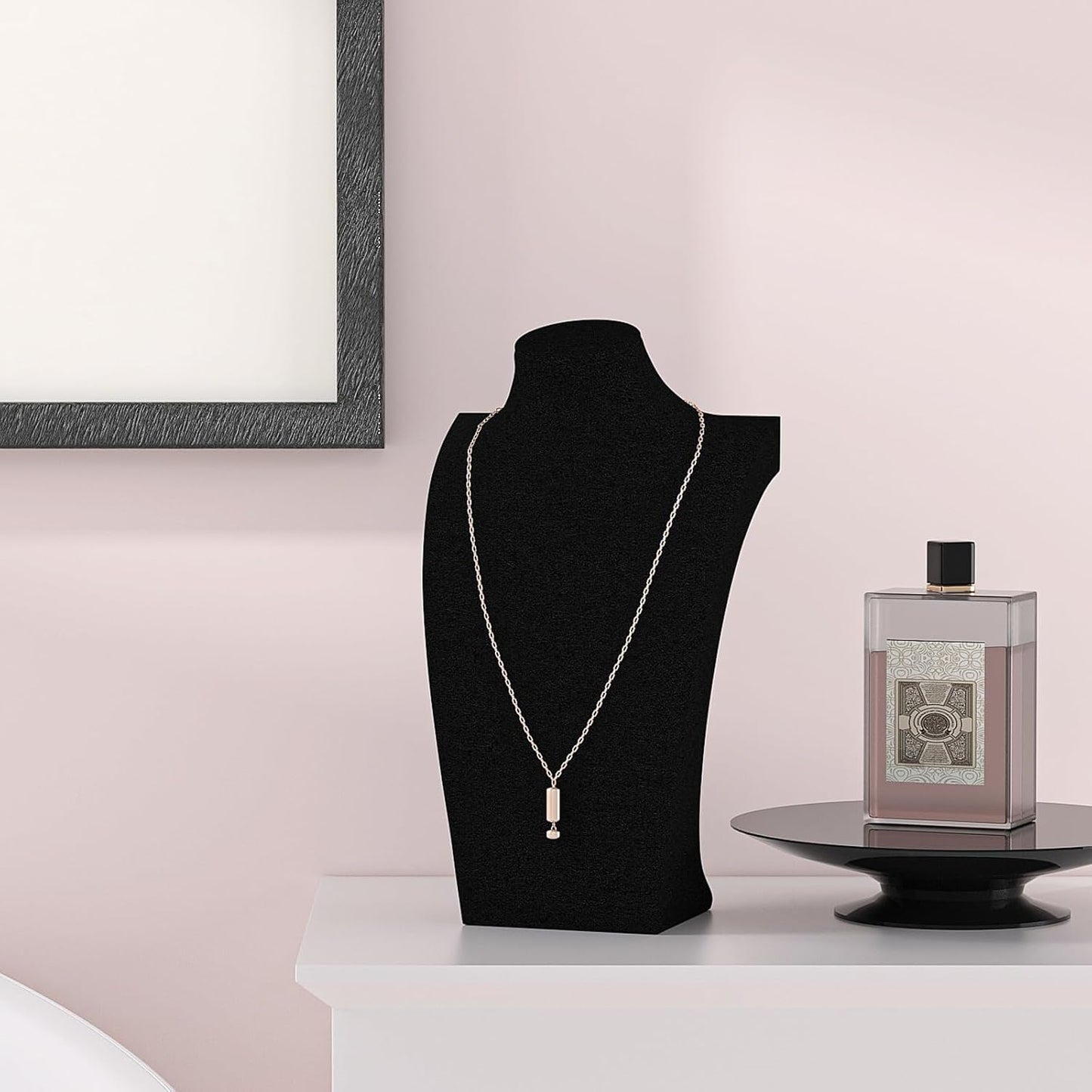 Necklace Bust Display Stand, Necklace Holder, Pendant Chain Necklace Organizer for Women (Black Velvet, S 4PCS)