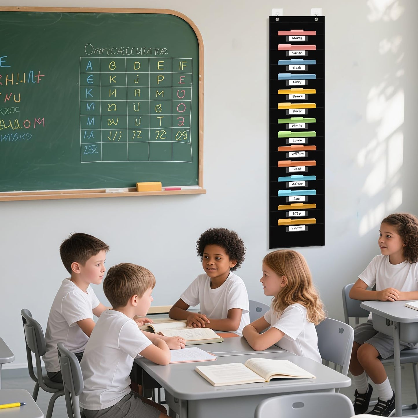 14 Pocket Hanging File Organizer with 14 Nametag Pockets. Black File Storage Pocket Chart for Classroom or Office Use. Perfectly Organizes Assignments, Files, Scrapbooks, and Documents.