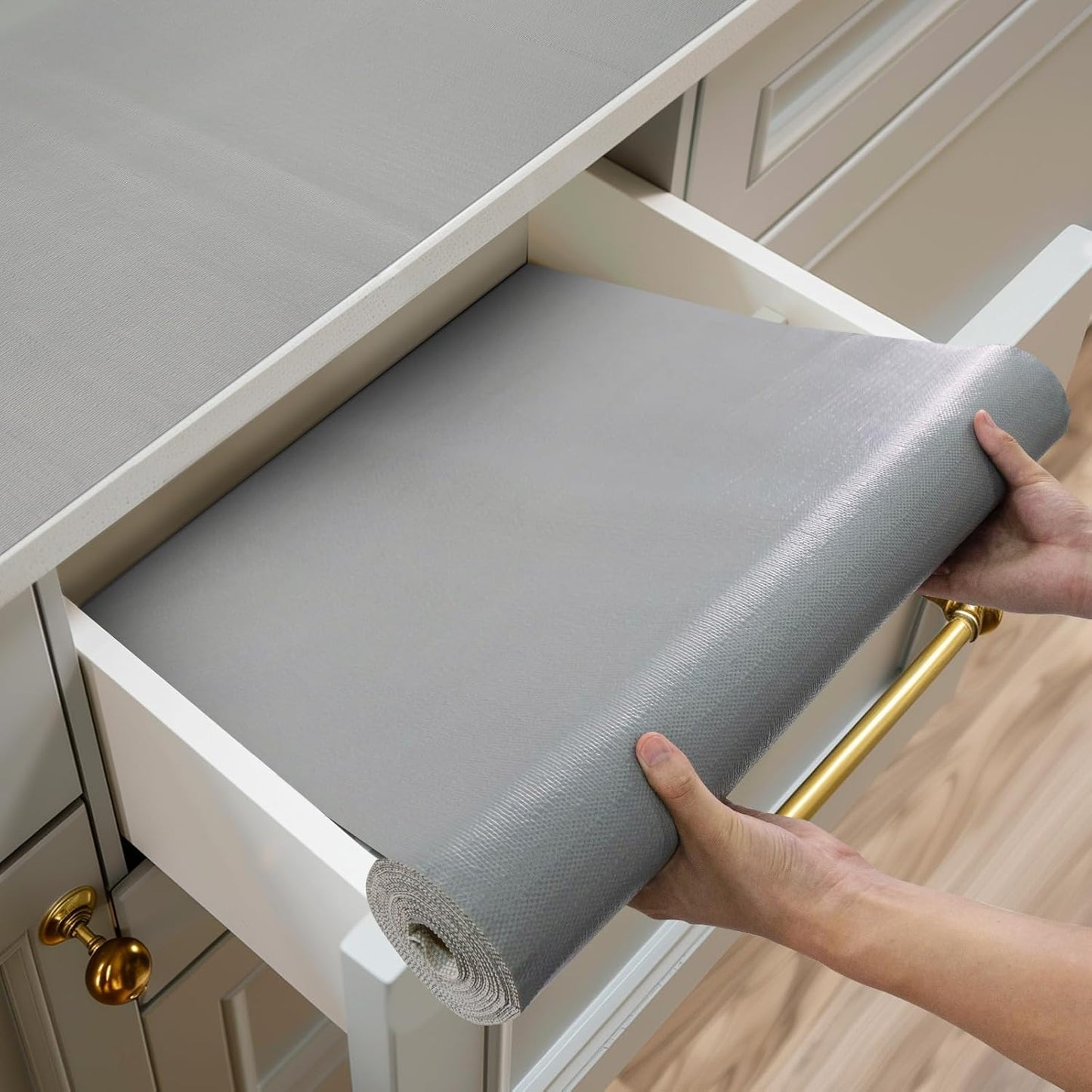 Shelf and Drawer Liner for Kitchen Cabinets Non-Adhesive, Strong Grip Non-Slip Thickened Cabinet Liners for Shelves, Waterproof Mats for Dresser Cupboard, Pure Gray, 23 in x 30 Feet